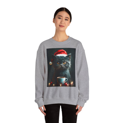 Cute Black X-Mas Kitten Design Crewneck Sweatshirt