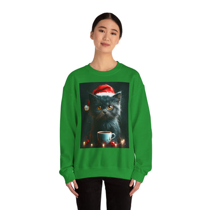 Cute Black X-Mas Kitten Design Crewneck Sweatshirt