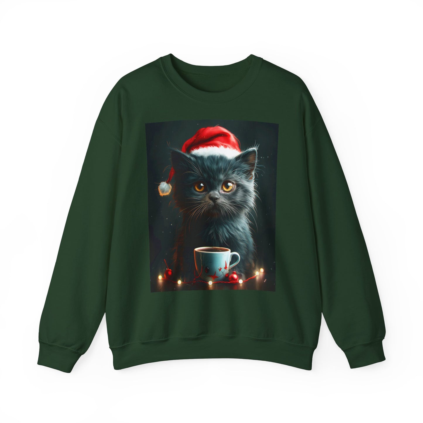 Cute Black X-Mas Kitten Design Crewneck Sweatshirt