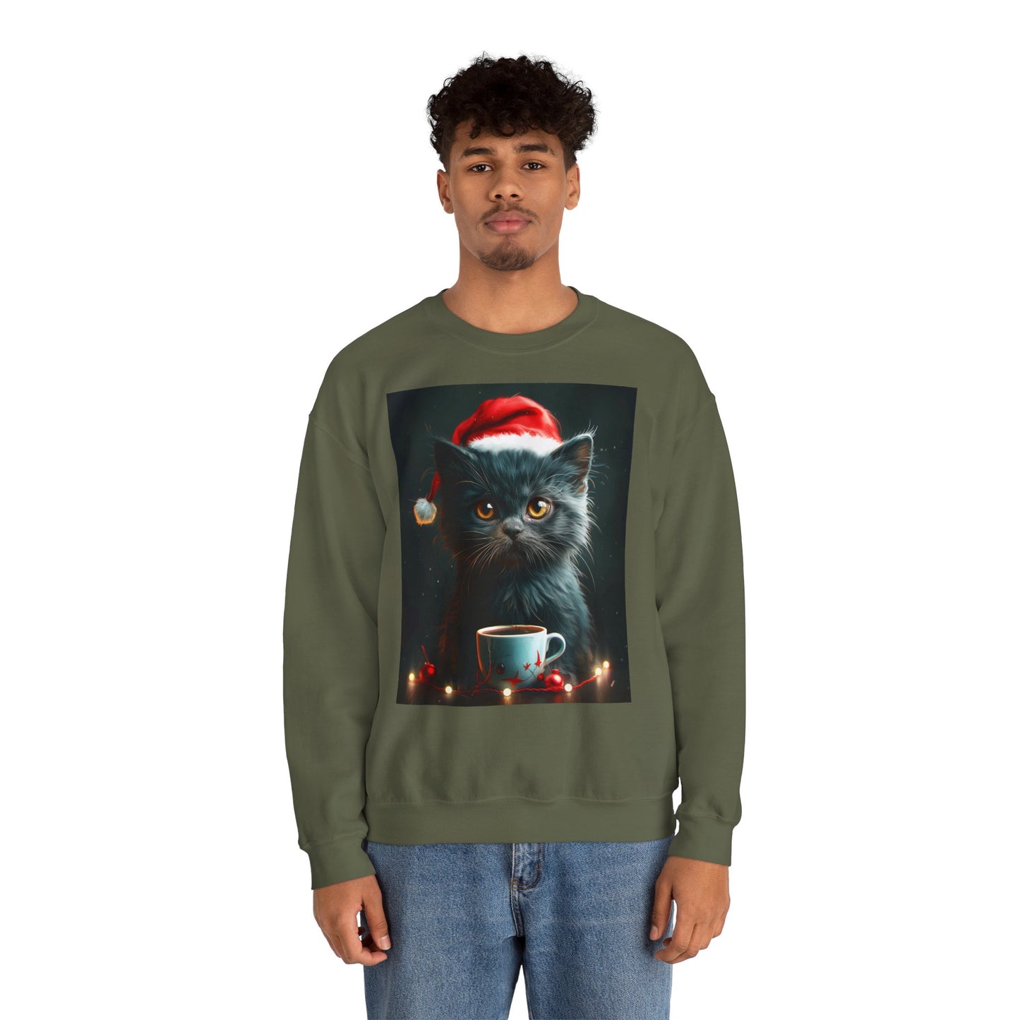 Cute Black X-Mas Kitten Design Crewneck Sweatshirt