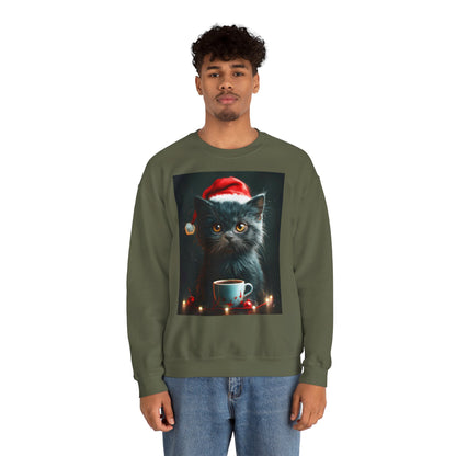 Cute Black X-Mas Kitten Design Crewneck Sweatshirt