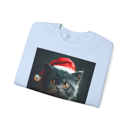 Cute Black X-Mas Kitten Design Crewneck Sweatshirt
