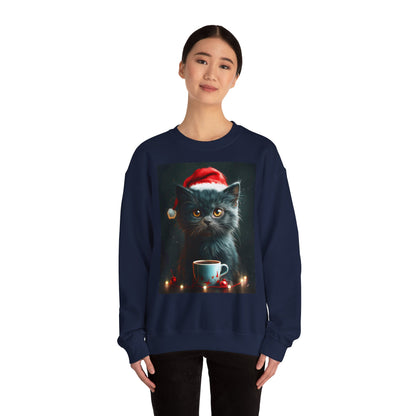 Cute Black X-Mas Kitten Design Crewneck Sweatshirt