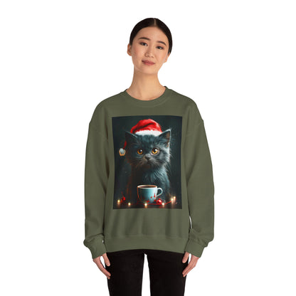 Cute Black X-Mas Kitten Design Crewneck Sweatshirt