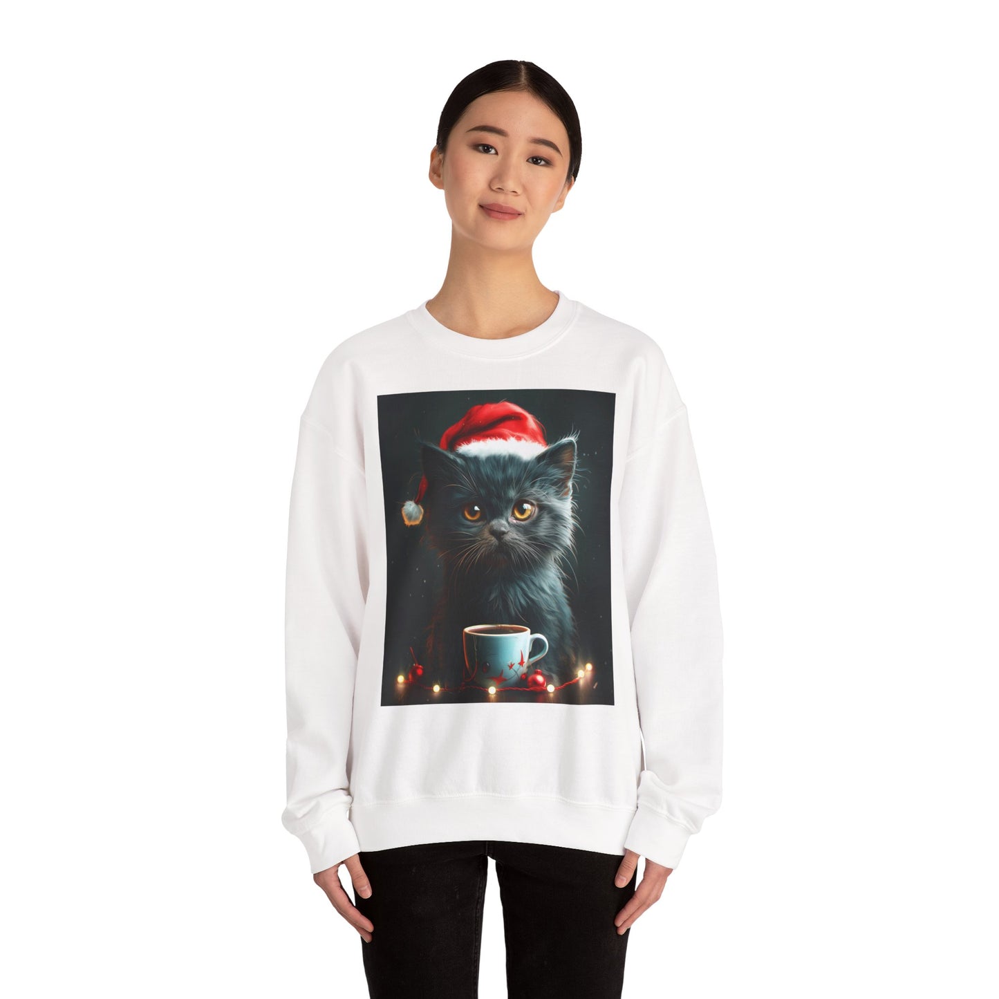Cute Black X-Mas Kitten Design Crewneck Sweatshirt
