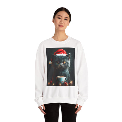 Cute Black X-Mas Kitten Design Crewneck Sweatshirt
