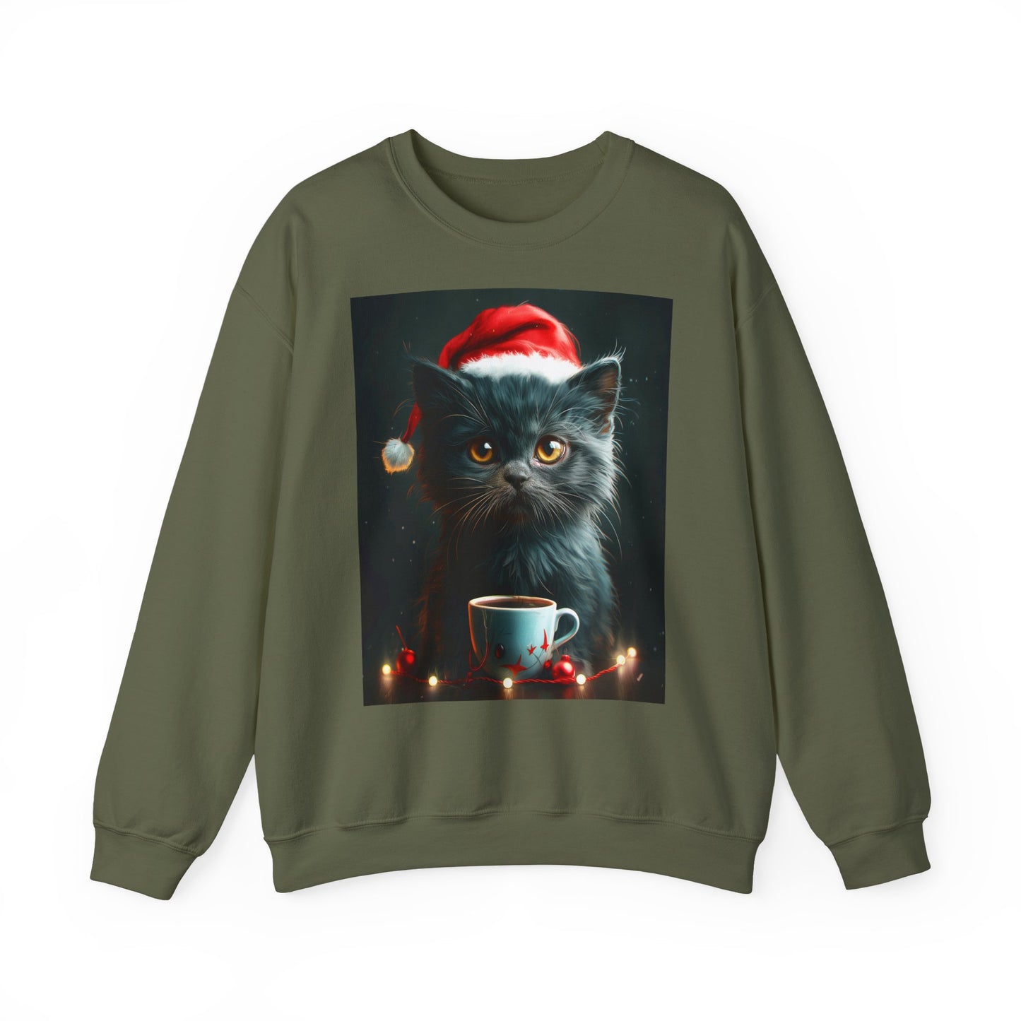Cute Black X-Mas Kitten Design Crewneck Sweatshirt