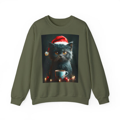 Cute Black X-Mas Kitten Design Crewneck Sweatshirt