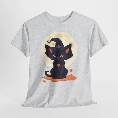 Halloween Witch Kitten T-Shirt, Black Cat Tee, Fantasy Costume Clothing, Cute Smiling Cat Shirt, Gift for Cat Lovers, Halloween Tee Shirt