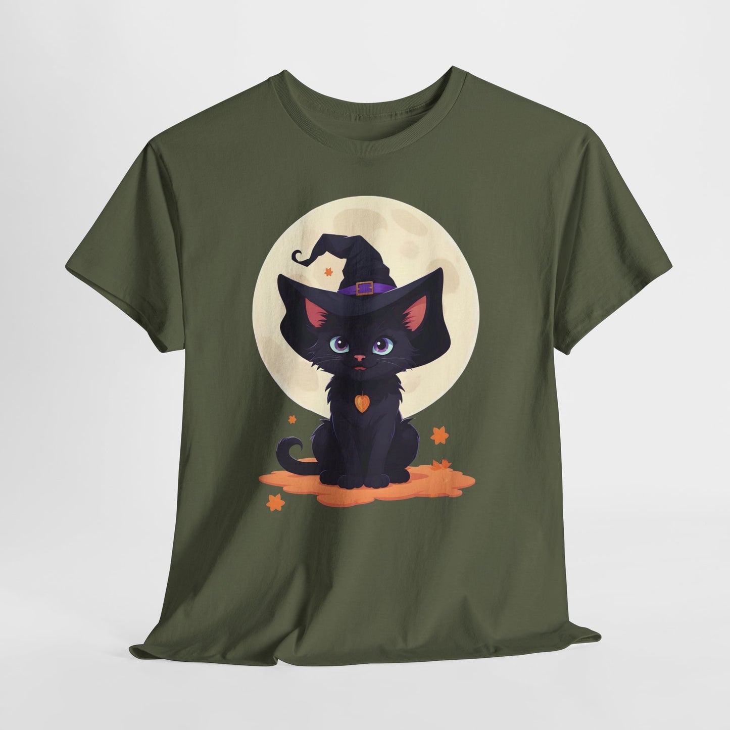 Halloween Witch Kitten T-Shirt, Black Cat Tee, Fantasy Costume Clothing, Cute Smiling Cat Shirt, Gift for Cat Lovers, Halloween Tee Shirt