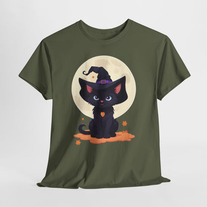 Halloween Witch Kitten T-Shirt, Black Cat Tee, Fantasy Costume Clothing, Cute Smiling Cat Shirt, Gift for Cat Lovers, Halloween Tee Shirt