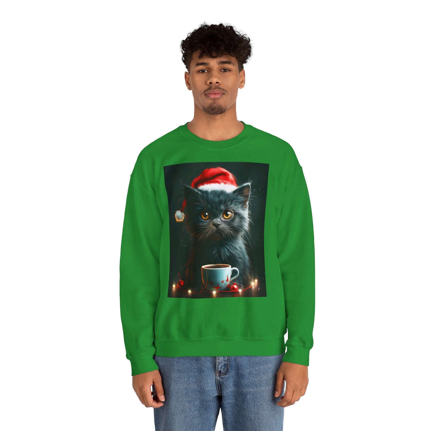 Cute Black X-Mas Kitten Design Crewneck Sweatshirt