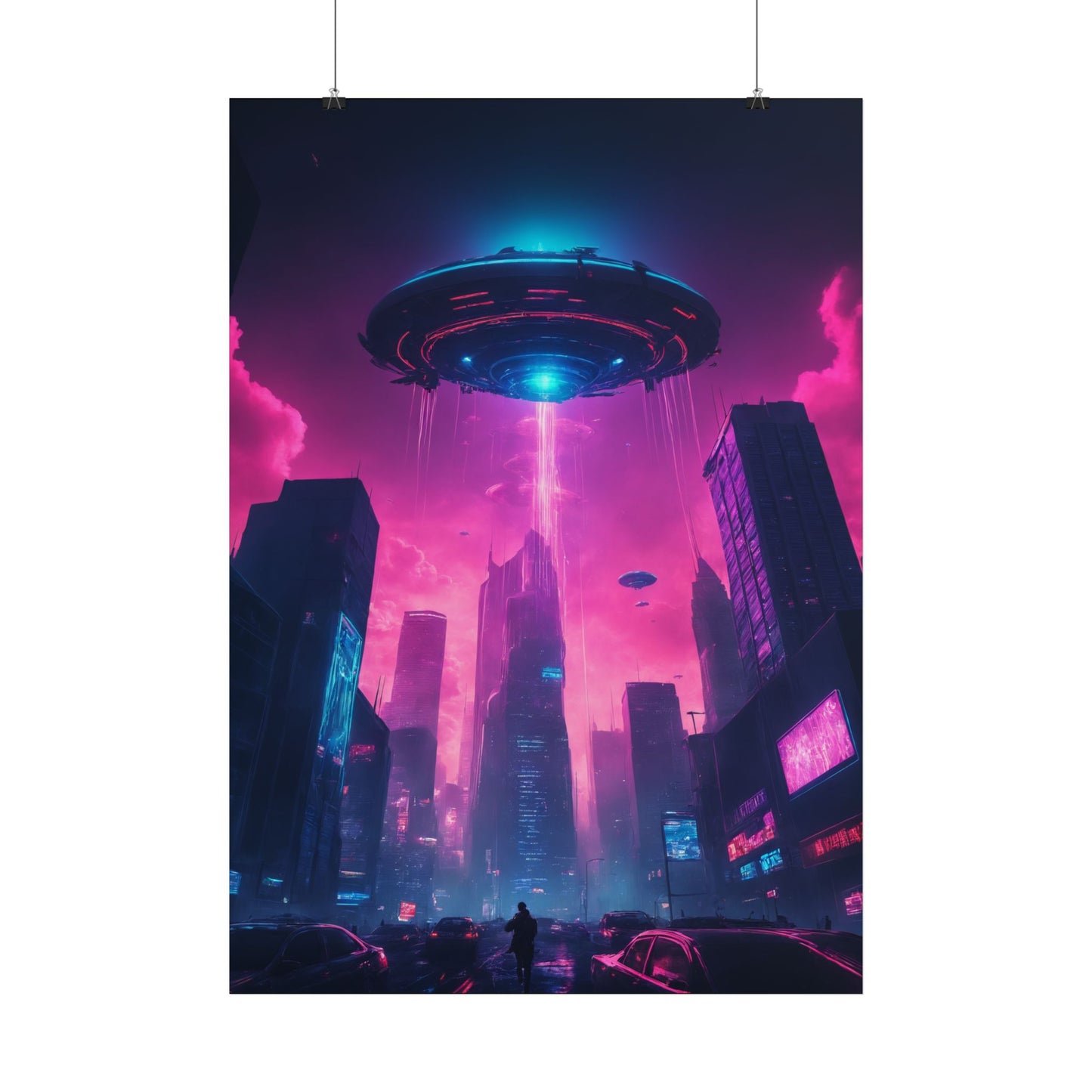 Posters, Alien Invasion Art Print, Sci-Fi Poster, Space Decor, Extraterrestrial Invasion Wall Art, UFO Illustration