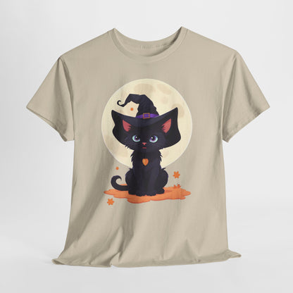 Halloween Witch Kitten T-Shirt, Black Cat Tee, Fantasy Costume Clothing, Cute Smiling Cat Shirt, Gift for Cat Lovers, Halloween Tee Shirt