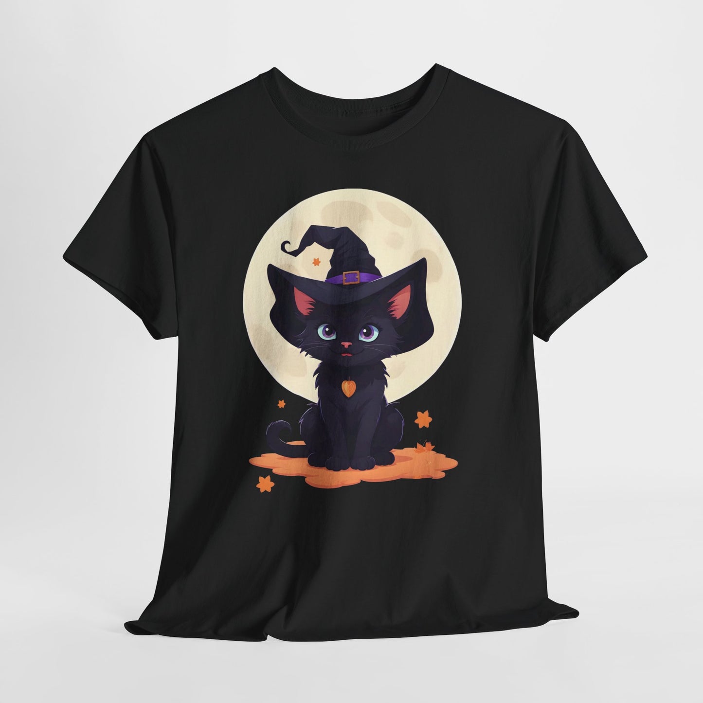 Halloween Witch Kitten T-Shirt, Black Cat Tee, Fantasy Costume Clothing, Cute Smiling Cat Shirt, Gift for Cat Lovers, Halloween Tee Shirt
