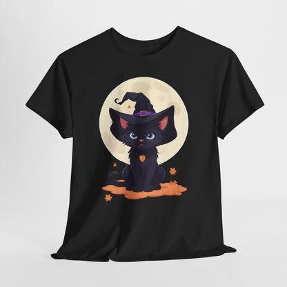 Halloween Witch Kitten T-Shirt, Black Cat Tee, Fantasy Costume Clothing, Cute Smiling Cat Shirt, Gift for Cat Lovers, Halloween Tee Shirt