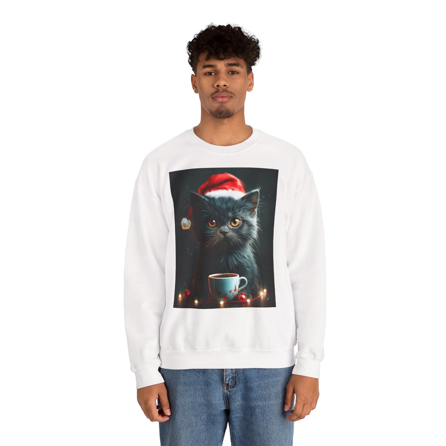 Cute Black X-Mas Kitten Design Crewneck Sweatshirt