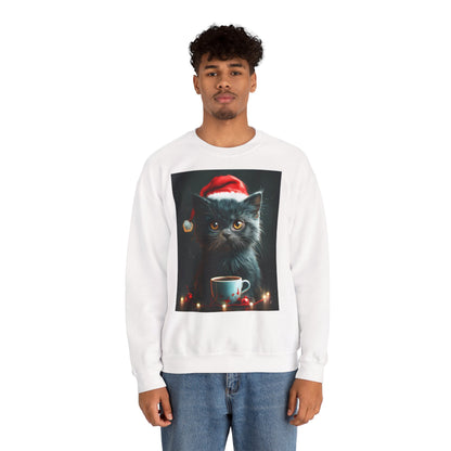 Cute Black X-Mas Kitten Design Crewneck Sweatshirt