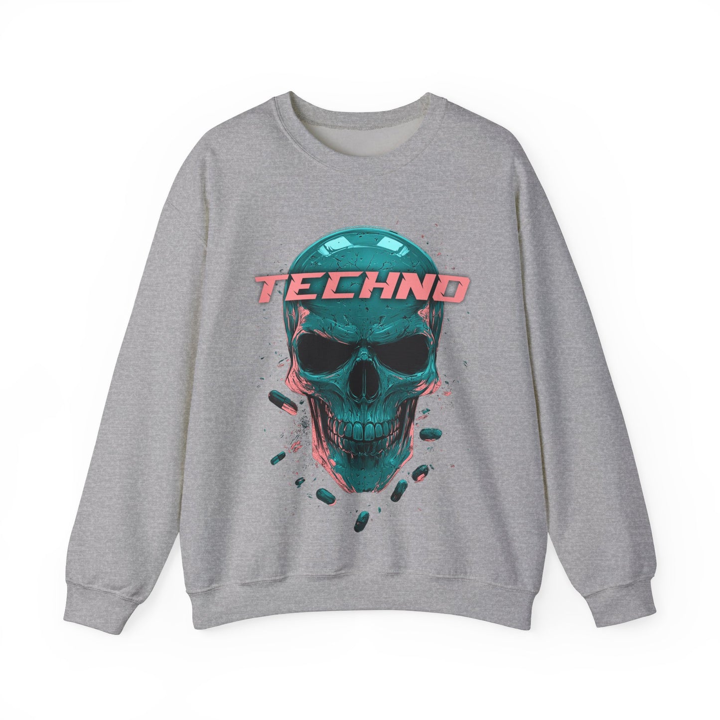 Techno Skullhead Sweatshirt, Edgy Streetwear Jumper, Cool Skull Graphic Pullover, Unisex Crewneck, Rave Fashion Top, Cyberpunk Sweater, Goth