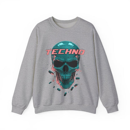 Techno Skullhead Sweatshirt, Edgy Streetwear Jumper, Cool Skull Graphic Pullover, Unisex Crewneck, Rave Fashion Top, Cyberpunk Sweater, Goth