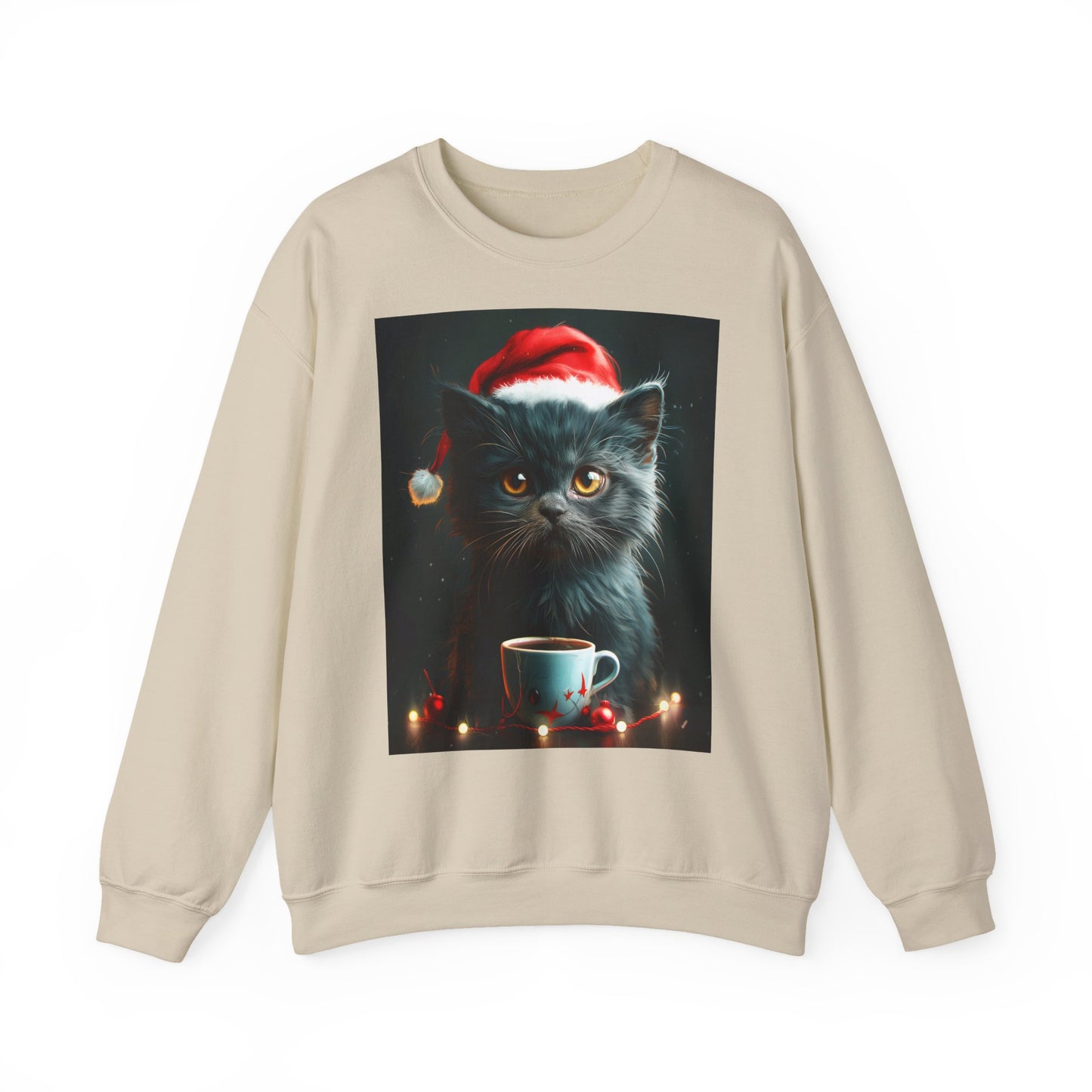 Cute Black X-Mas Kitten Design Crewneck Sweatshirt