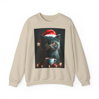 Cute Black X-Mas Kitten Design Crewneck Sweatshirt