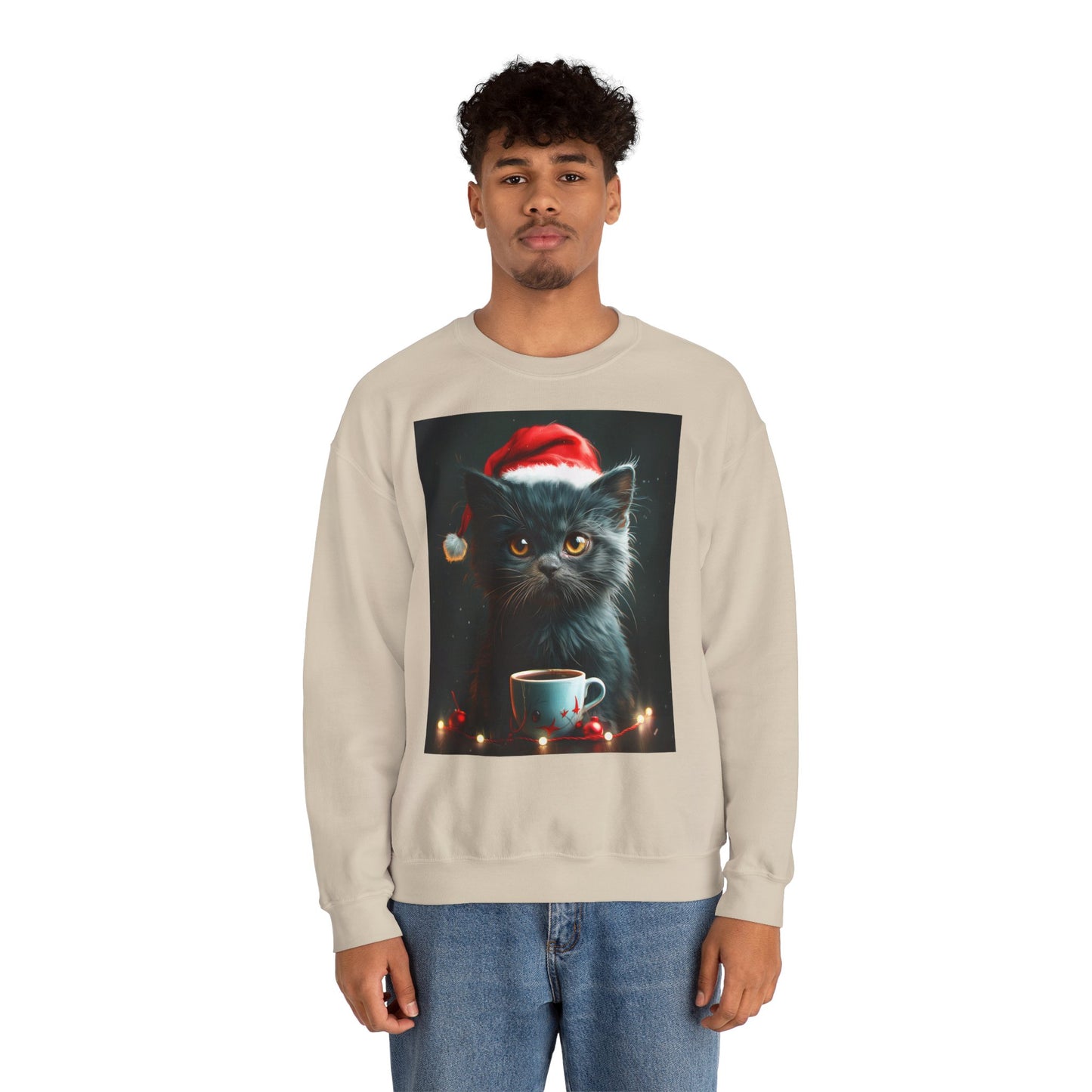 Cute Black X-Mas Kitten Design Crewneck Sweatshirt