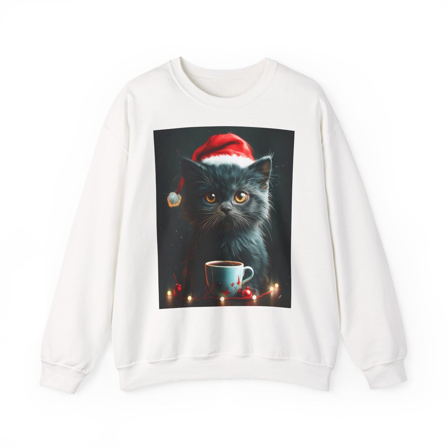 Cute Black X-Mas Kitten Design Crewneck Sweatshirt
