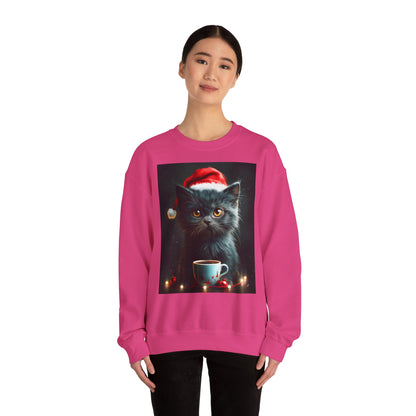 Cute Black X-Mas Kitten Design Crewneck Sweatshirt