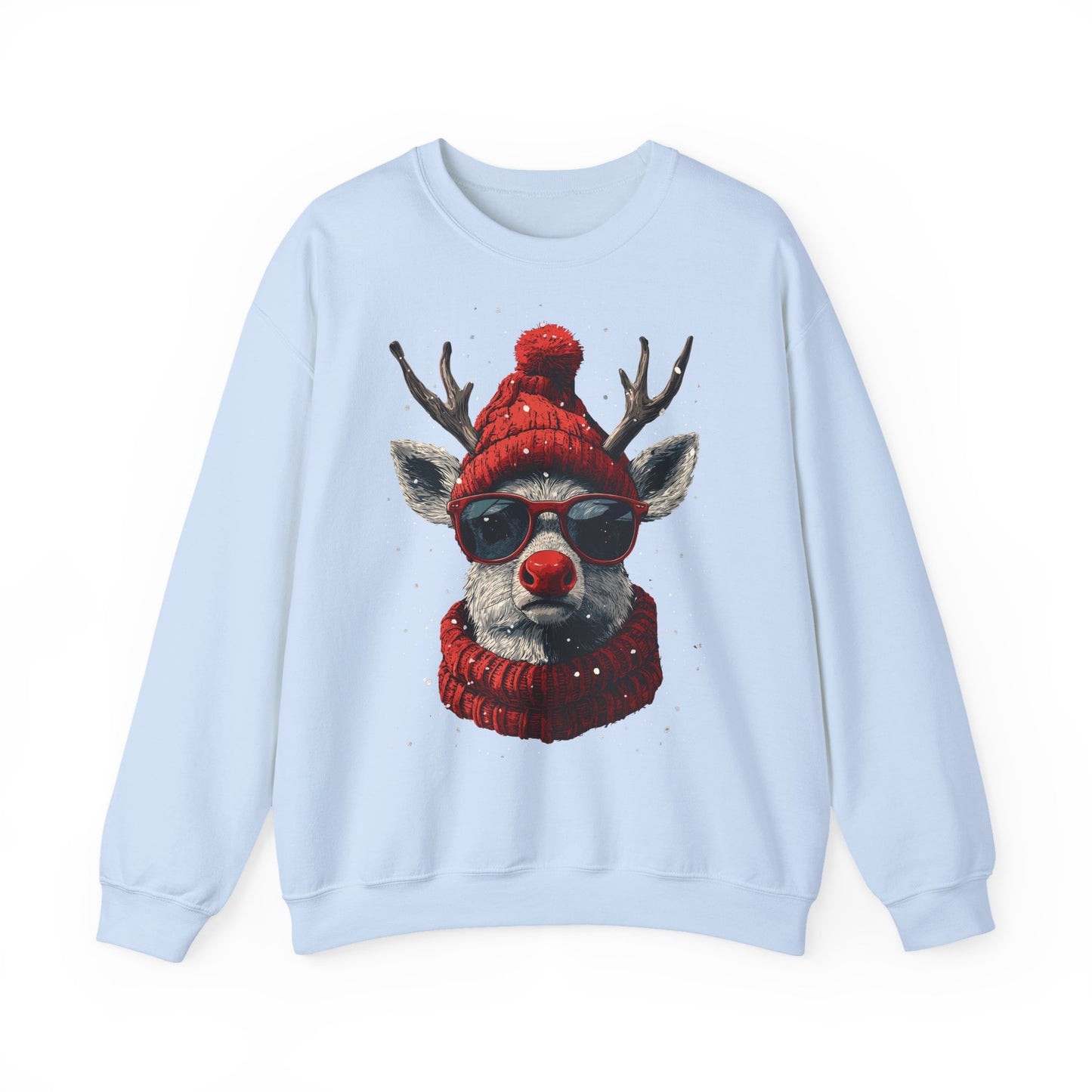 Rudolf Reindeer Sweatshirt — Red Hat & Glasses Holiday Crewneck