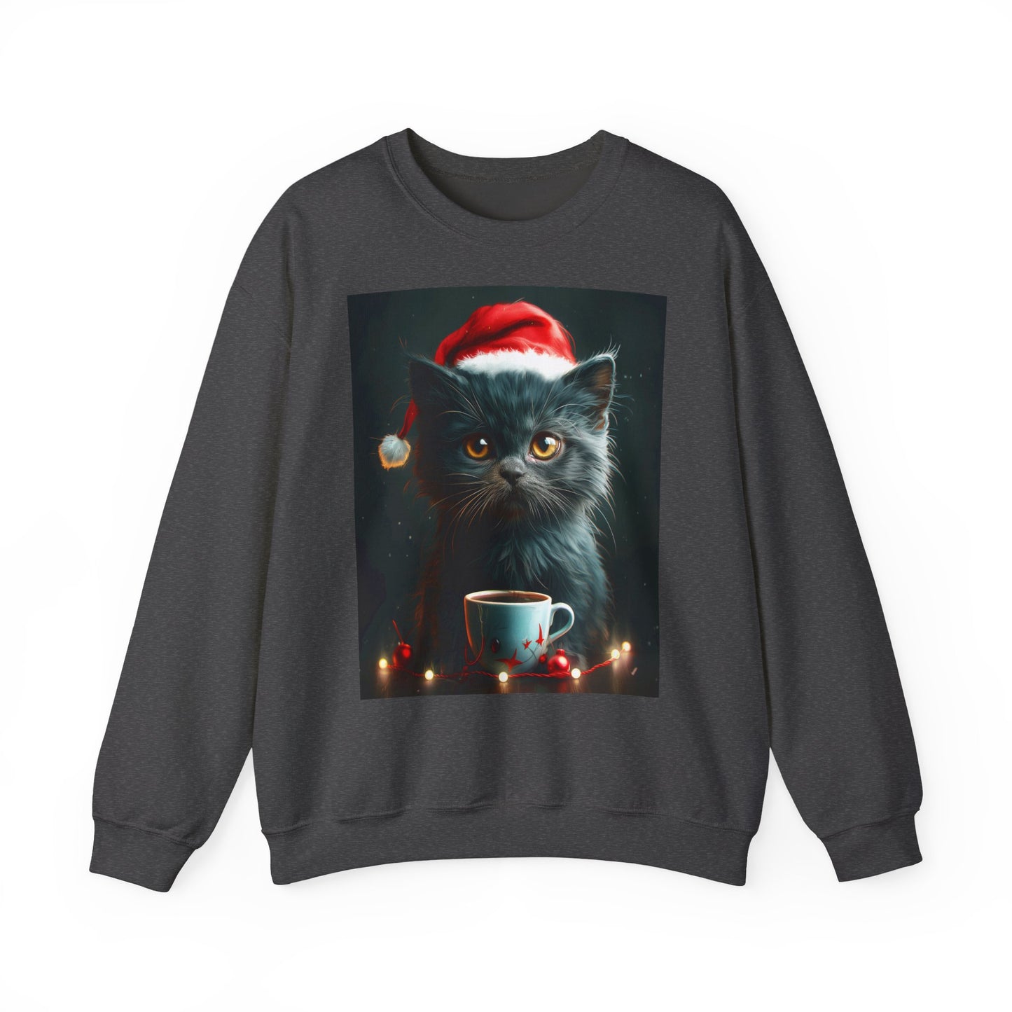 Cute Black X-Mas Kitten Design Crewneck Sweatshirt