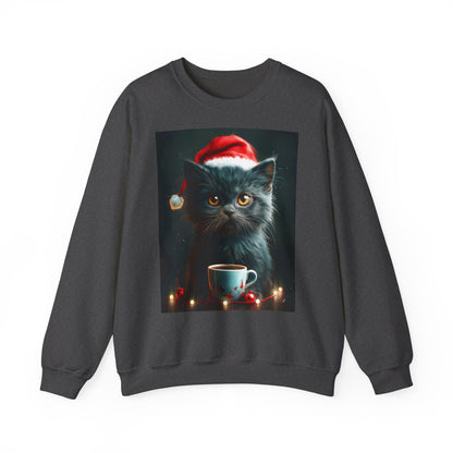Cute Black X-Mas Kitten Design Crewneck Sweatshirt