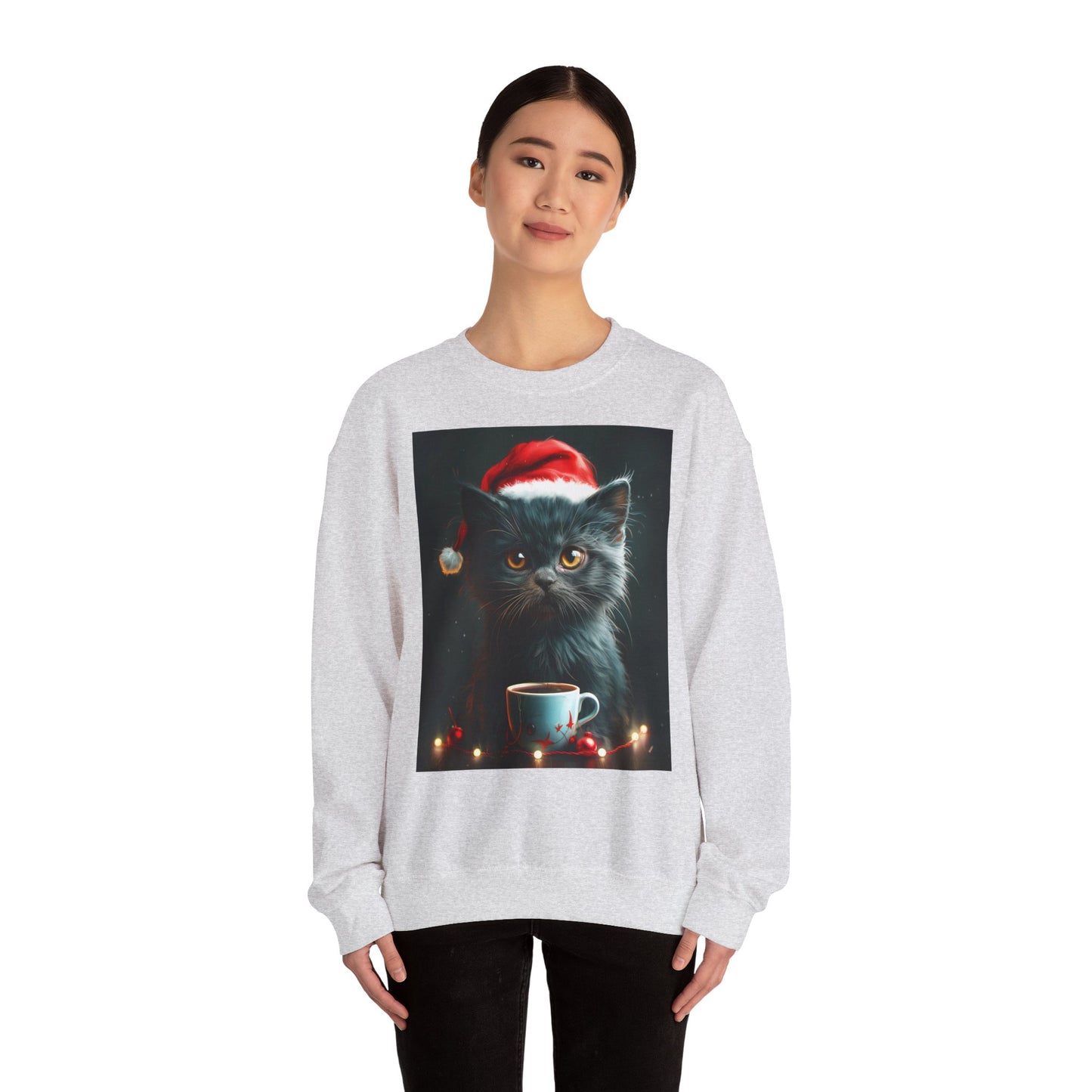 Cute Black X-Mas Kitten Design Crewneck Sweatshirt