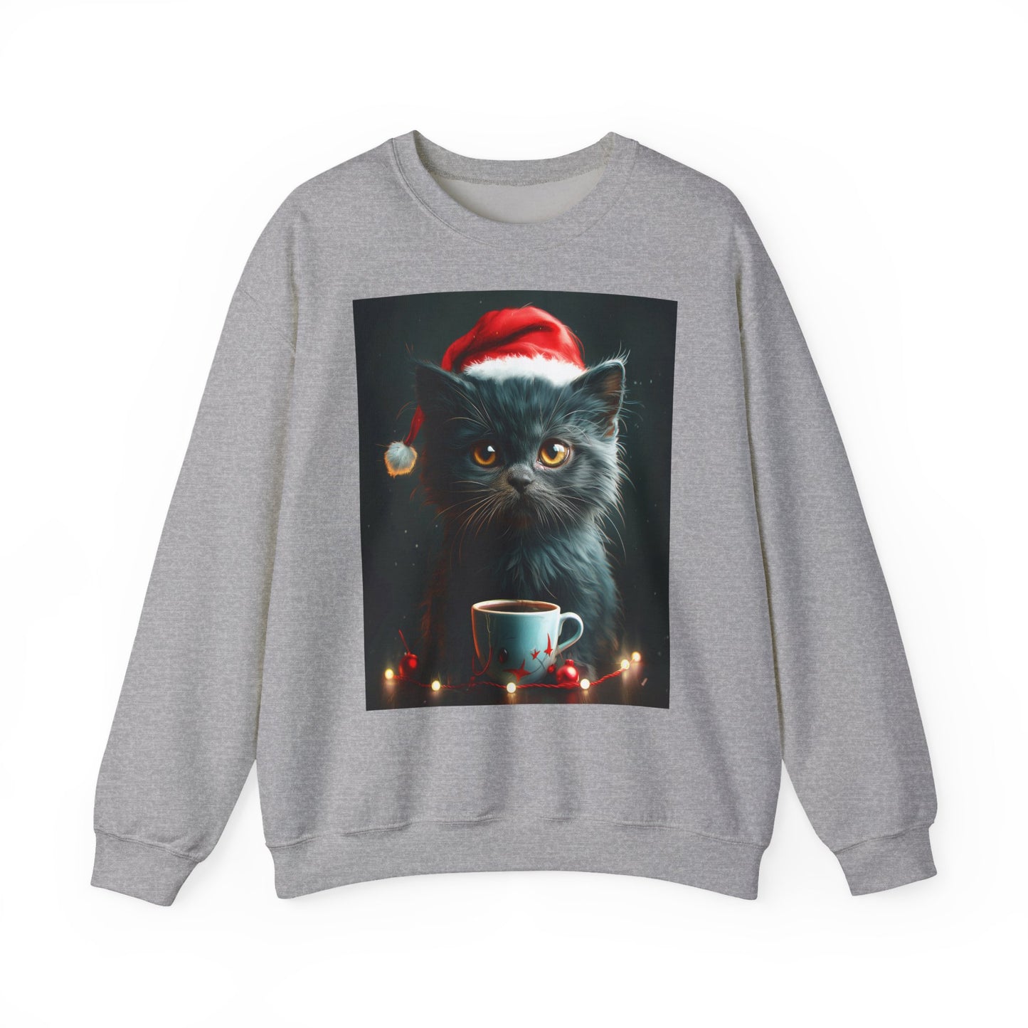 Cute Black X-Mas Kitten Design Crewneck Sweatshirt