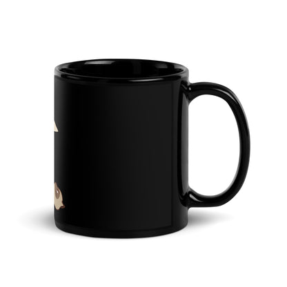 Black glossy mug cat with laptop
