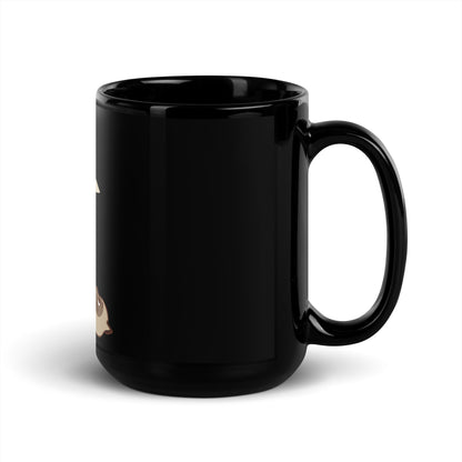 Black glossy mug cat with laptop