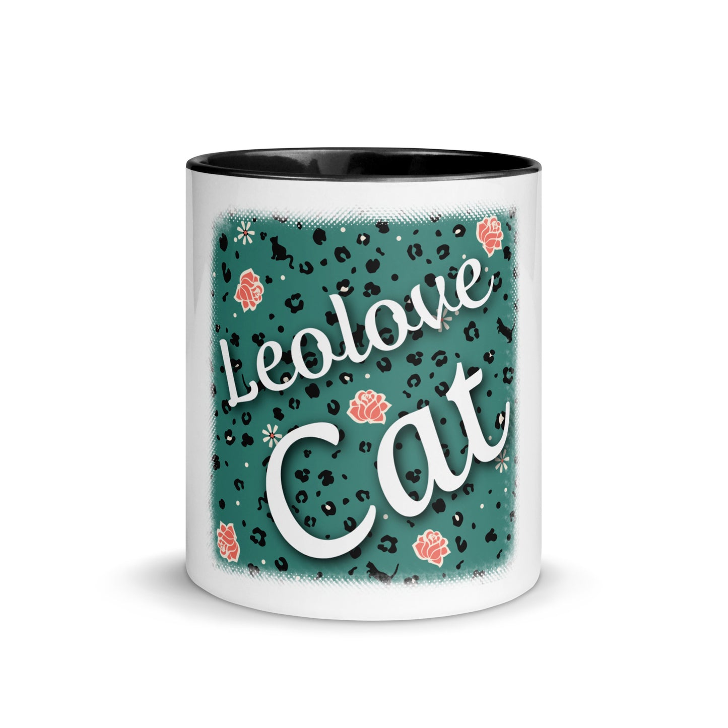 Mug with colored inside leopard design "Leo Love Cat"