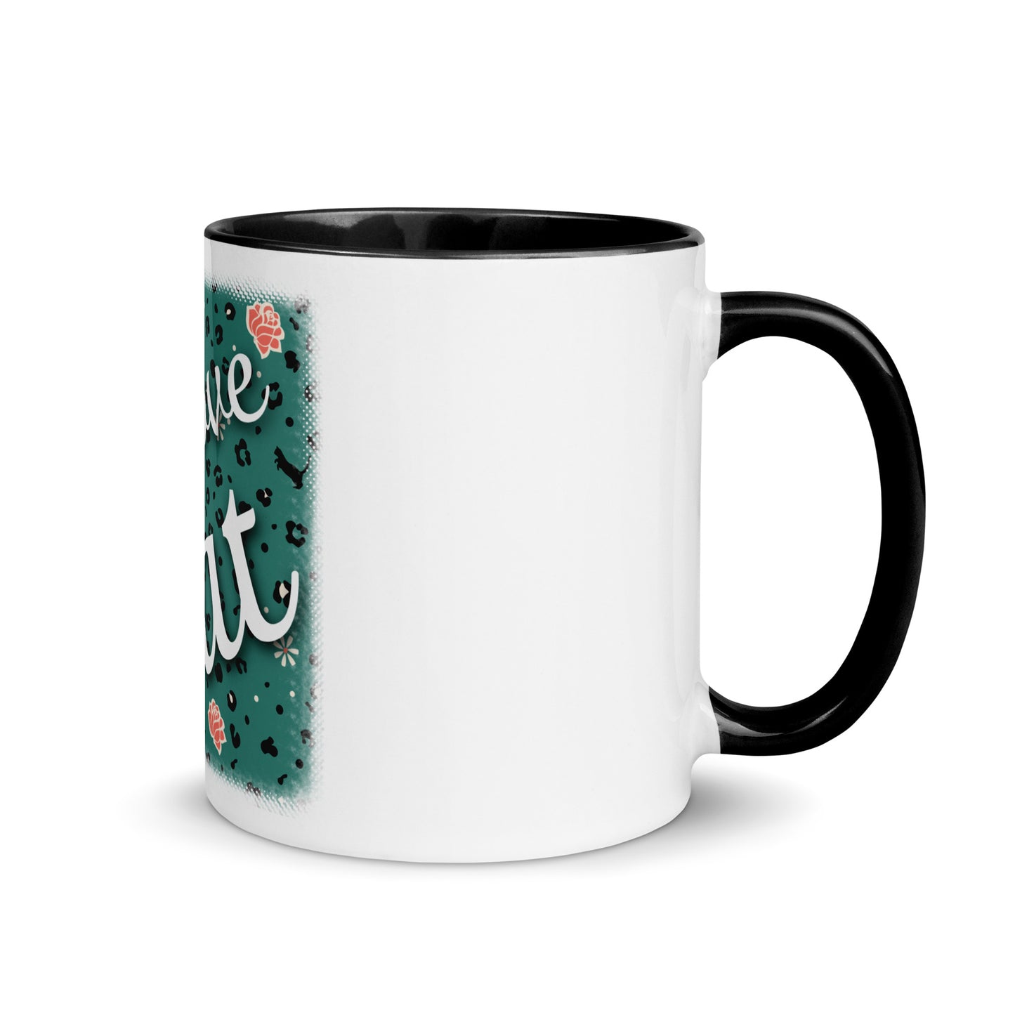 Mug with colored inside leopard design "Leo Love Cat"