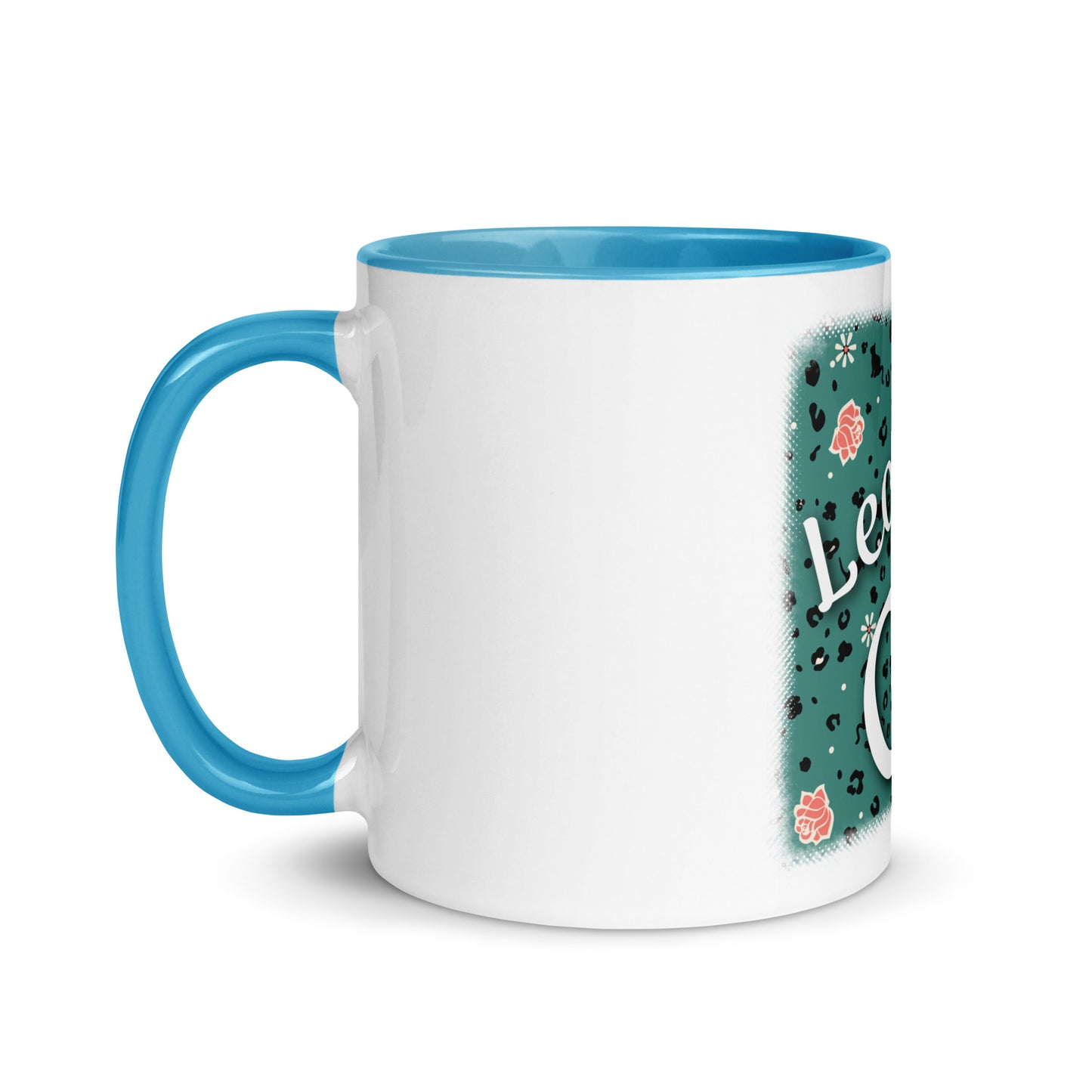 Mug with colored inside leopard design "Leo Love Cat"
