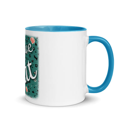 Mug with colored inside leopard design "Leo Love Cat"