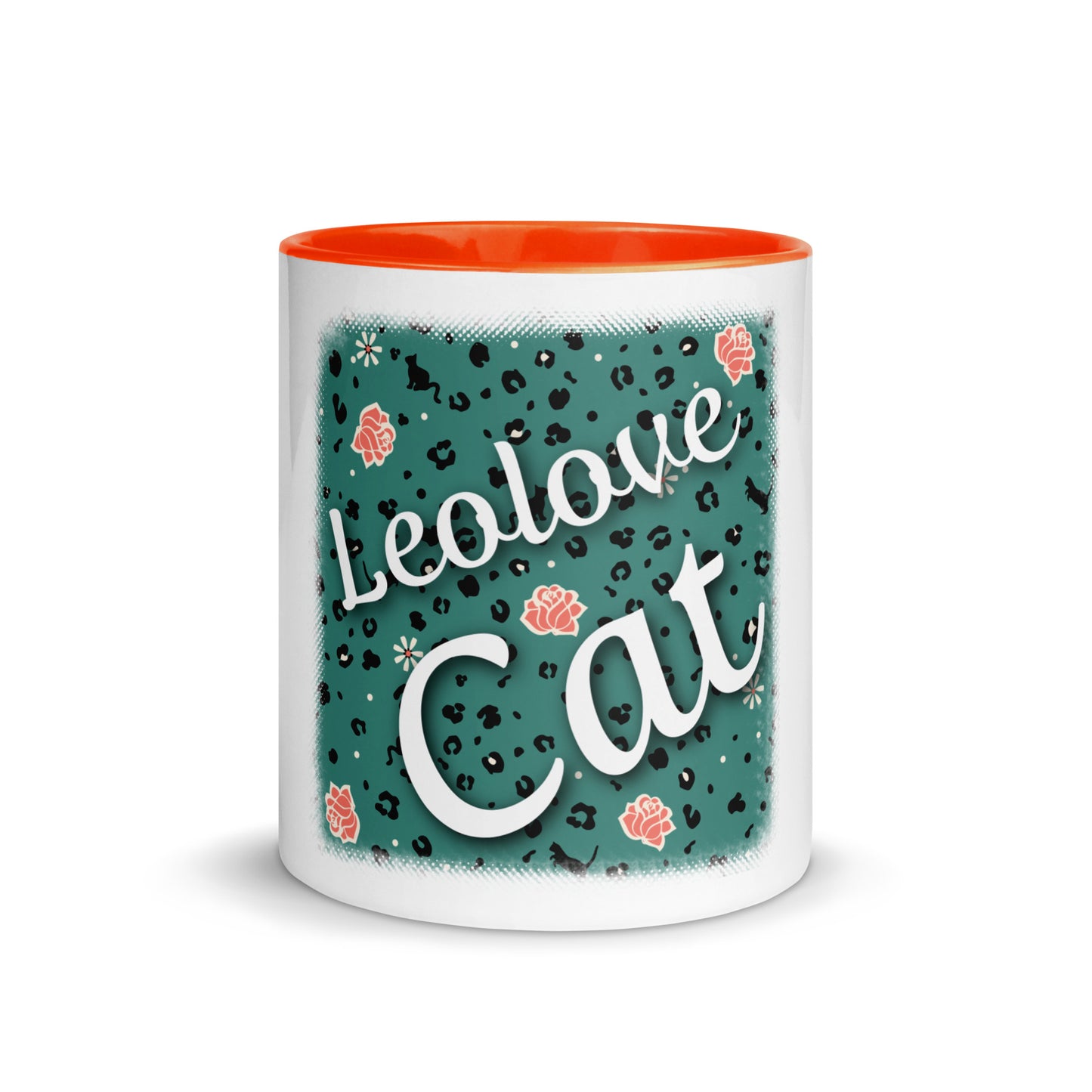 Mug with colored inside leopard design "Leo Love Cat"