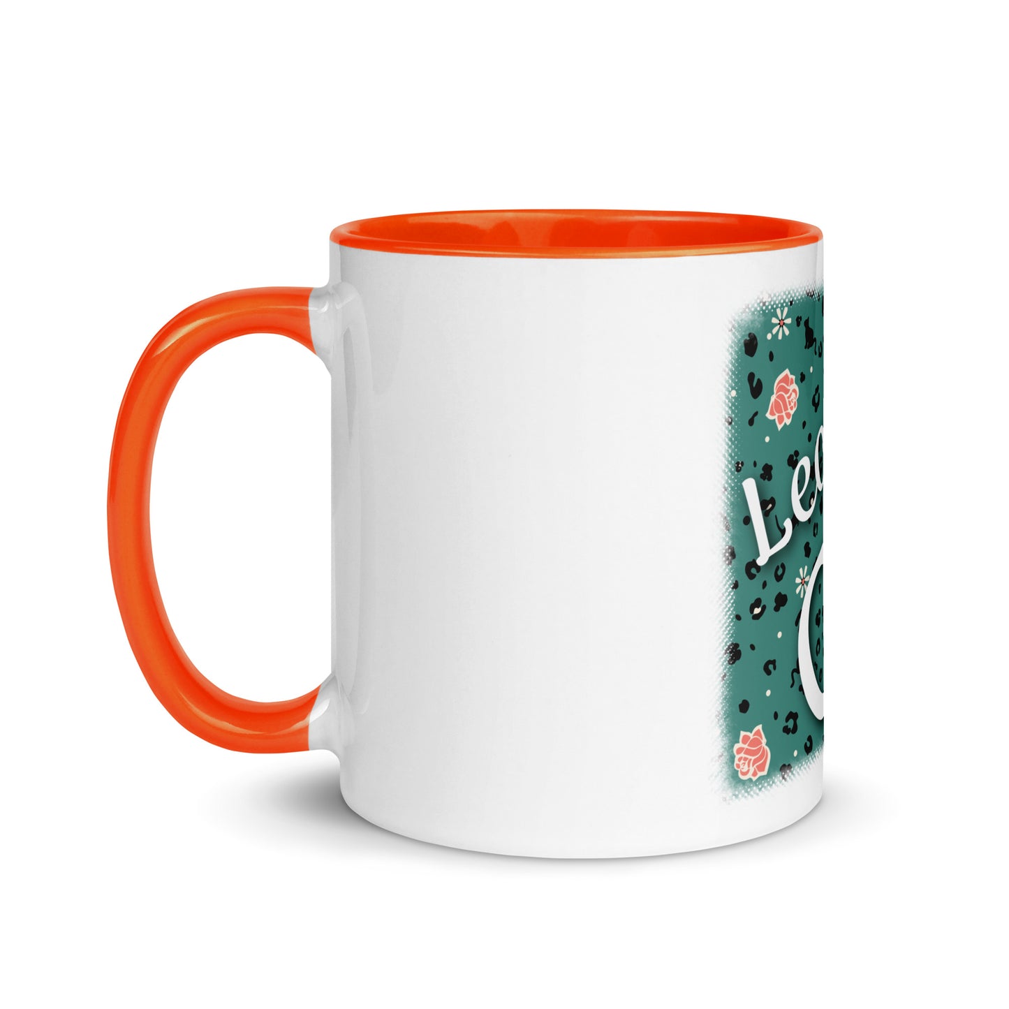 Mug with colored inside leopard design "Leo Love Cat"