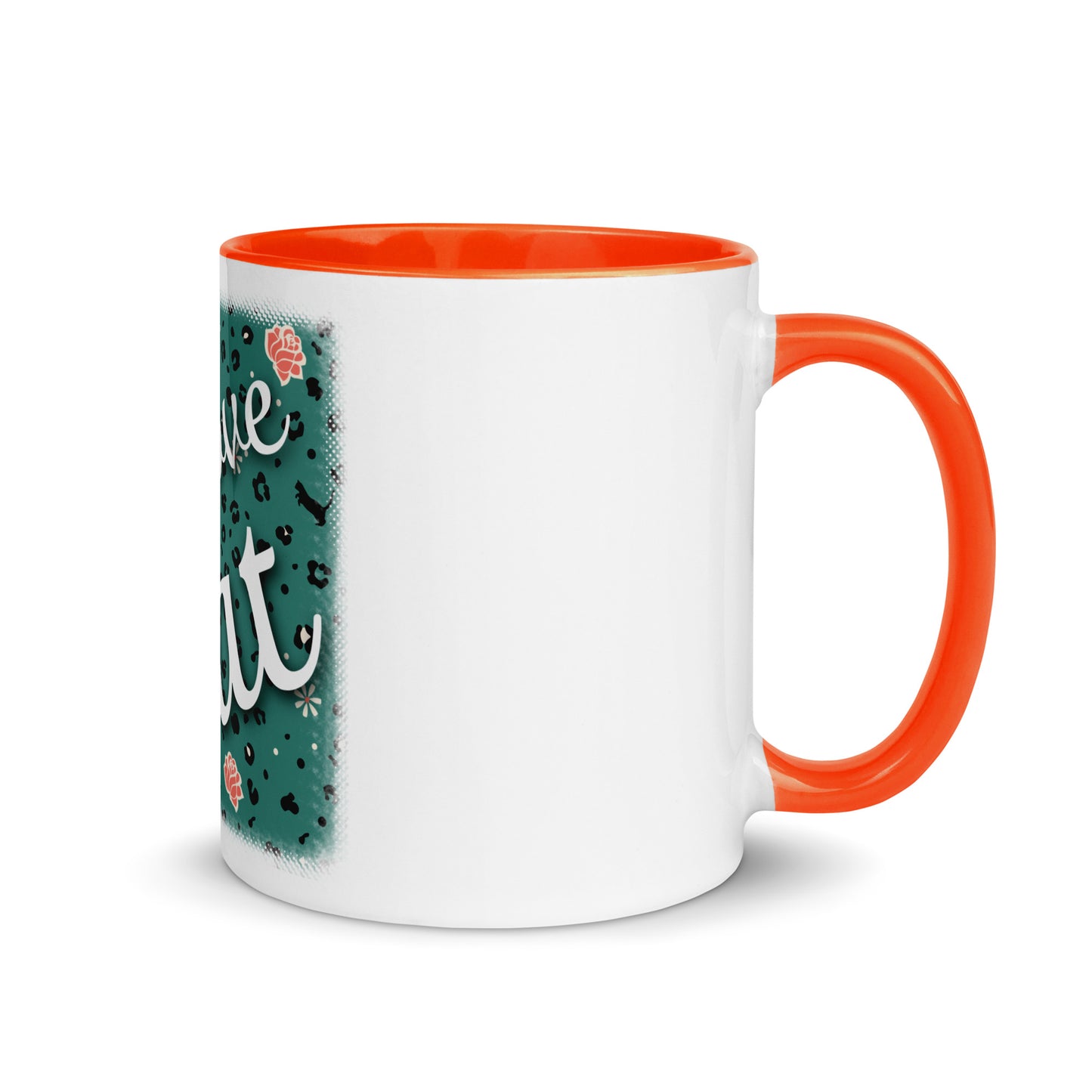 Mug with colored inside leopard design "Leo Love Cat"