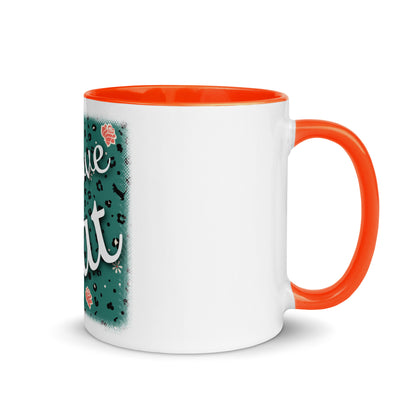 Mug with colored inside leopard design "Leo Love Cat"