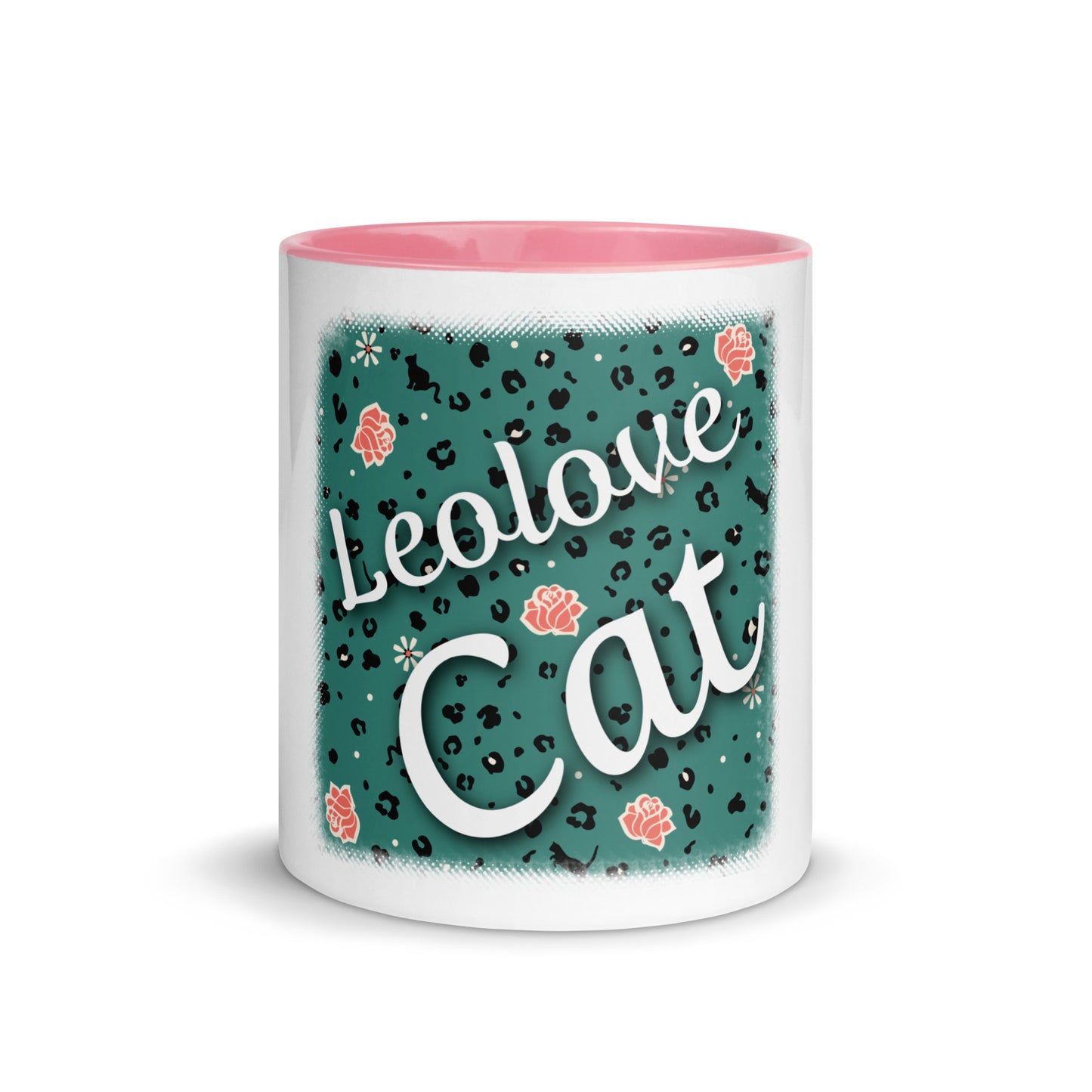 Mug with colored inside leopard design "Leo Love Cat"