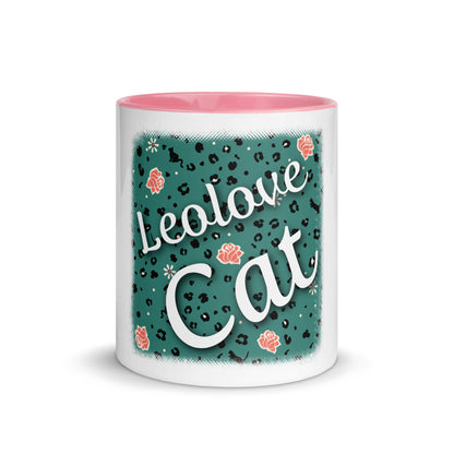 Mug with colored inside leopard design "Leo Love Cat"