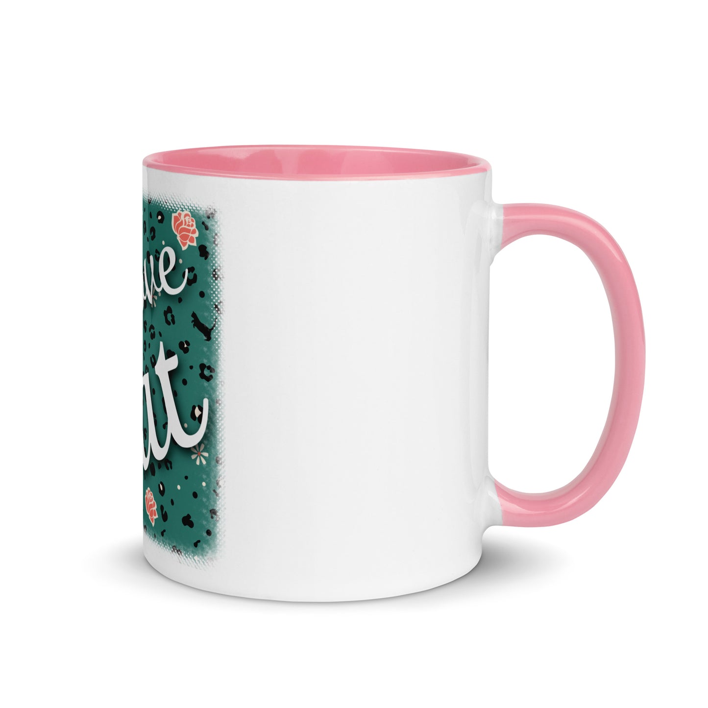 Mug with colored inside leopard design "Leo Love Cat"