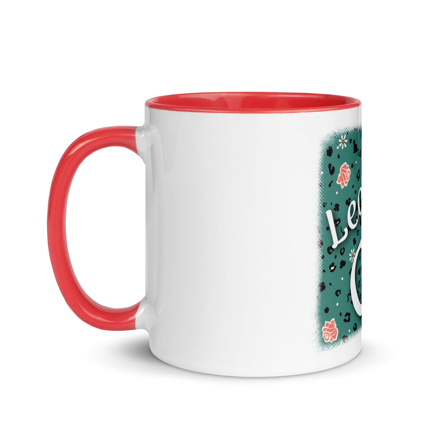 Mug with colored inside leopard design "Leo Love Cat"