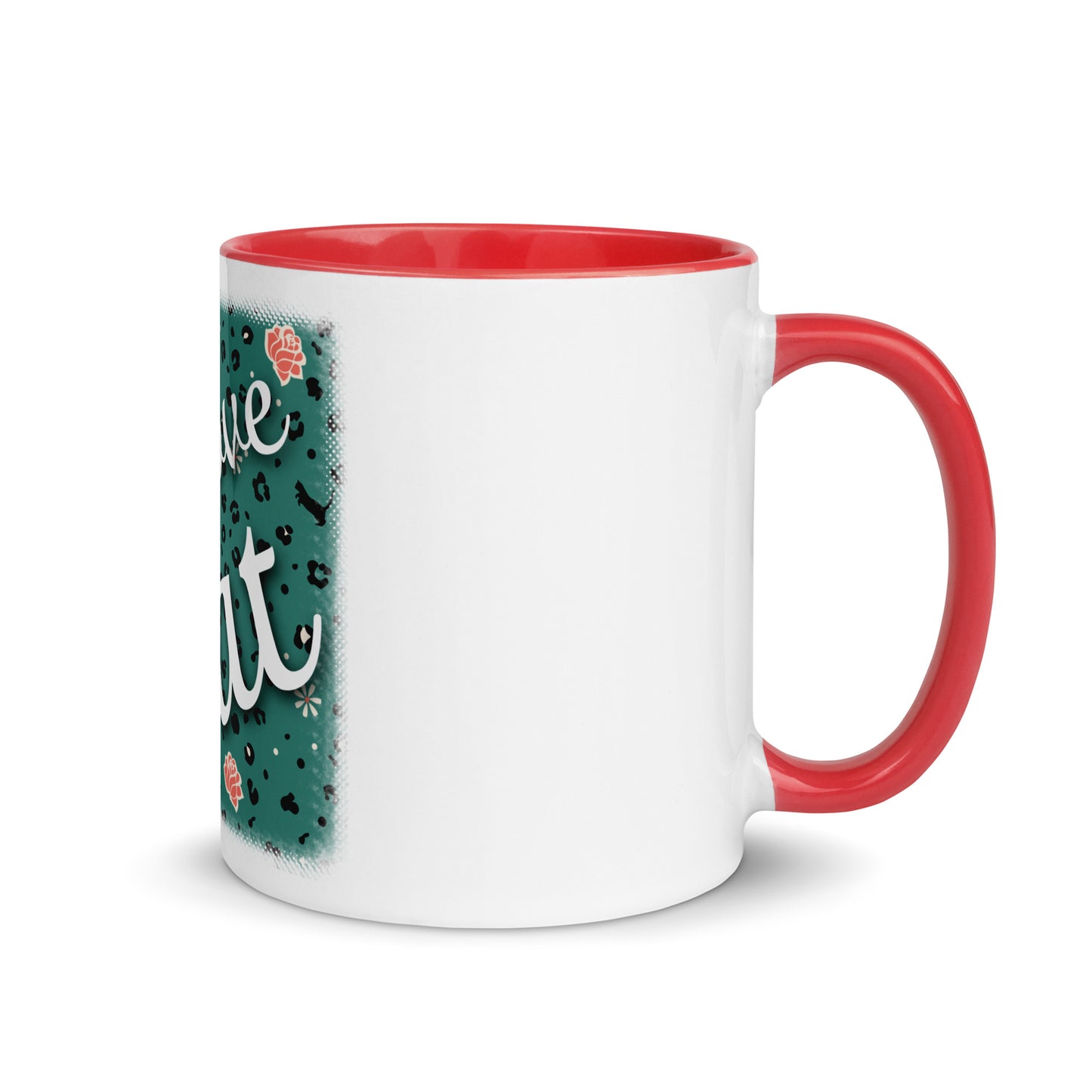 Mug with colored inside leopard design "Leo Love Cat"