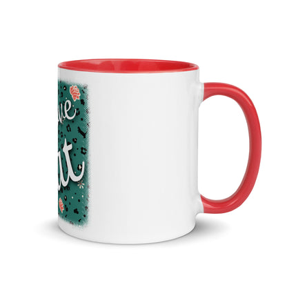 Mug with colored inside leopard design "Leo Love Cat"